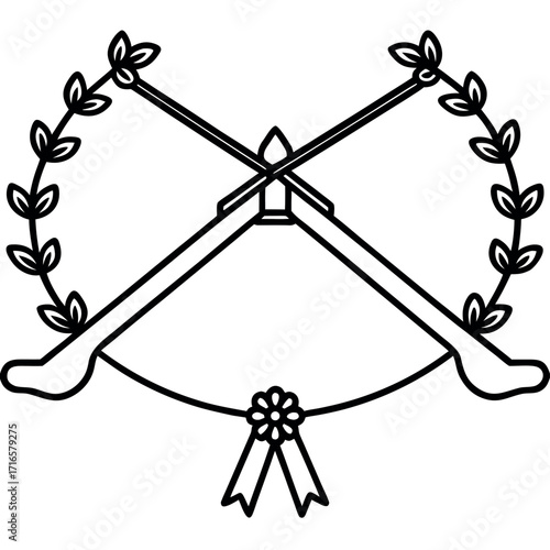 Crossbow with a delicate floral wreath a symbol of nature and precision