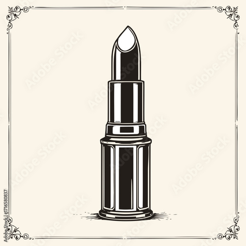 A sleek red lipstick bullet, isolated on a black background, resembles a metallic cartridge shell of beauty