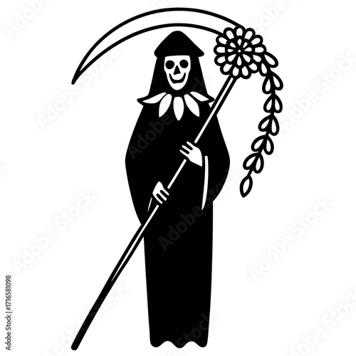 Mysterious grim reaper with scythe illustration