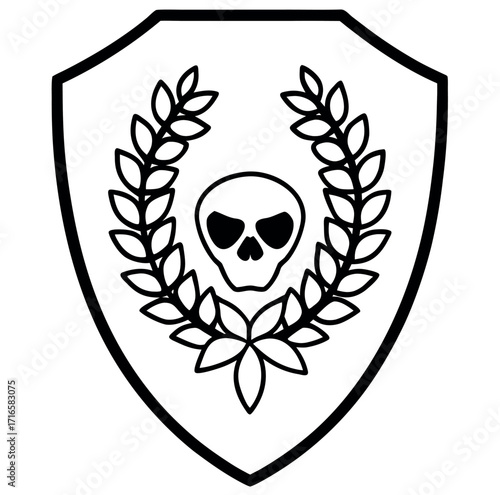 Emblematic shield with skull illustration