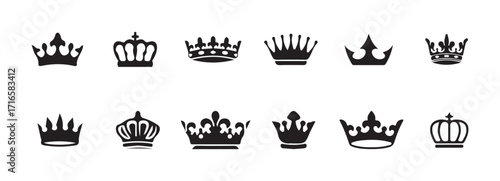 Crown icon set, king crown icon, crown icons set silhouette, king and queen crown silhouette , vector illustration EPS 10.