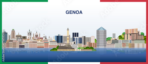 Genoa city skyline on a gradient beautiful day sky background. Vector illustration