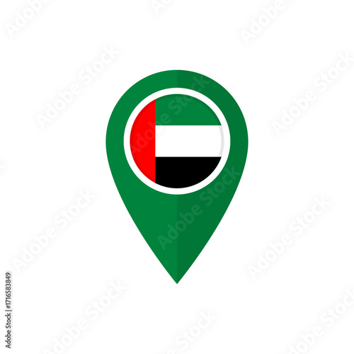 Location pin with flag of UAE. Map marker with flag of United Arab Emirates