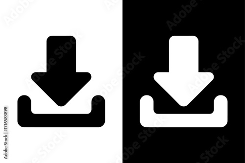 black and white Downward button icon Silhouette vector style
