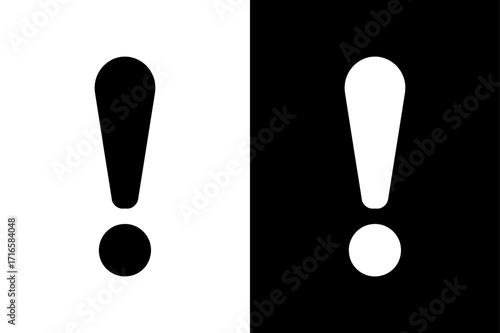 black and white Exclamation mark, Warning and attention symbol icon Silhouette vector style