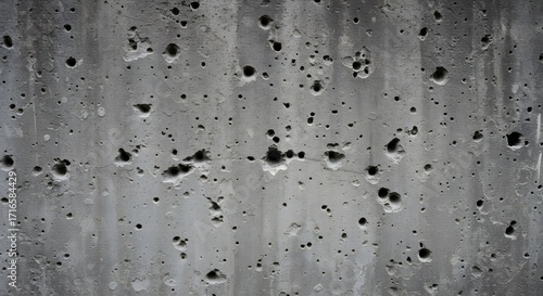 Concrete surface riddled with numerous bullet holes