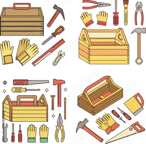 worker tool and tools box icon set 