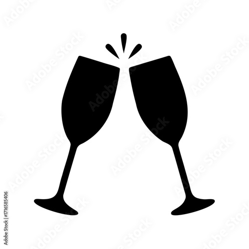 Two champagne glasses clinking with celebratory splash on an isolated white background