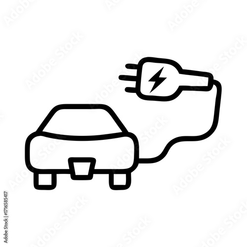Electric car charging cable, minimalistic style, black and white, copy space