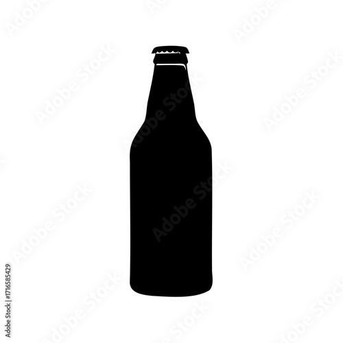 Silhouette of a closed beer bottle on white background, isolated image