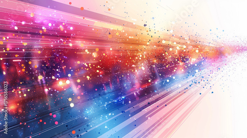 Colorful light streaks and particles speed through space