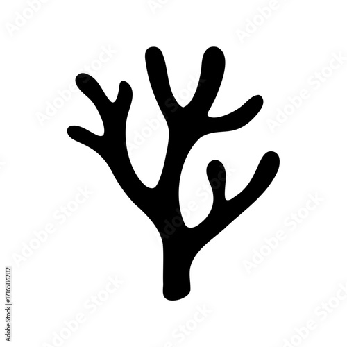 Simple black silhouette of coral against a white background for design needs
