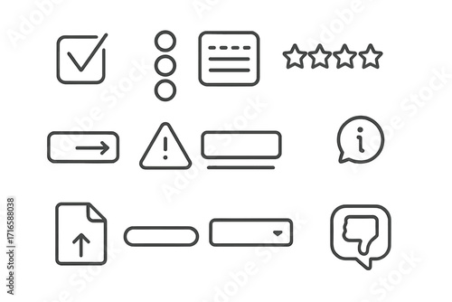 Interactive Form Icons. Line style icons of feedback and forms: checkbox, radio group, text area, rating stars; submit button,