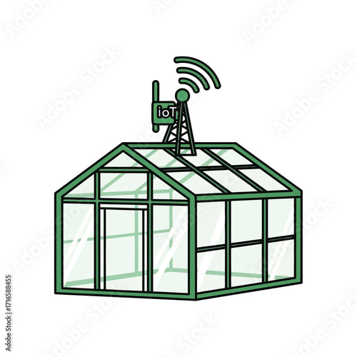Modern Greenhouse with IoT Technology Integration for Smart Farming and Sustainable Agriculture Practices Illustration
