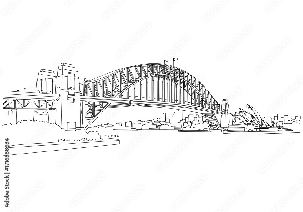 Fototapeta premium Harbour Bridge one line drawing