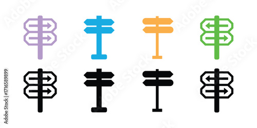 Colorful and black and white directional signpost icons