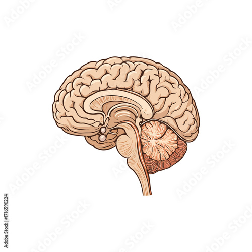 Detailed Illustration of a Human Brain Section