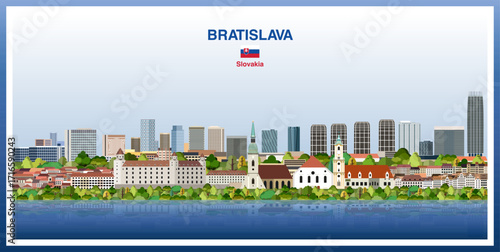Bratislava city skyline on a beautiful gradient day sky background. Vector illustration
