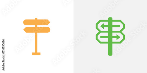 Two directional signpost icons showing different paths