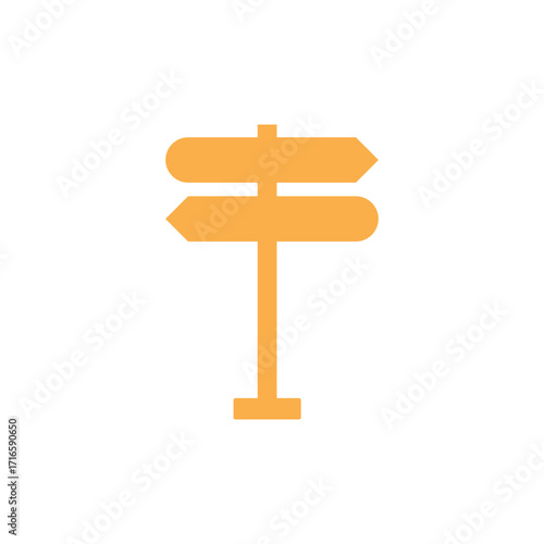 Orange directional signpost with two blank signs