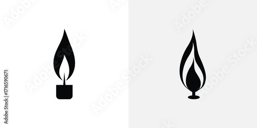 Two stylized black flame icons on white background