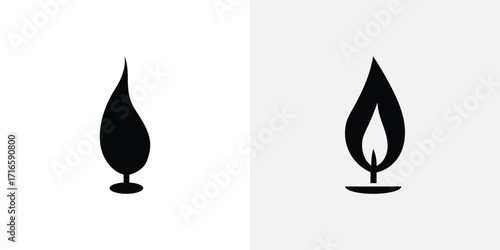 Two stylized flame icons one solid black and one with inner detail