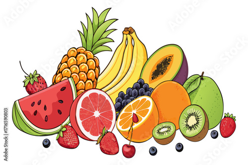 Tropical Fresh Fruit Mix Illustration - Vector Design 