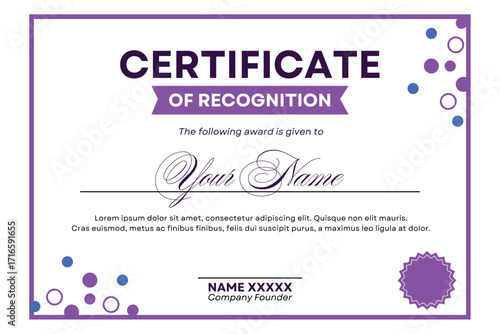 Certificate of Recognition A Formal Template for Acknowledging Achievements and Dedication