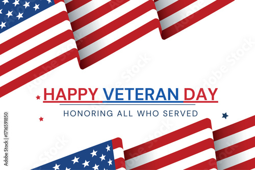 Patriotic illustration dedicated to Veteran Day, honoring military service and sacrifice with American flag elements on a clean white background