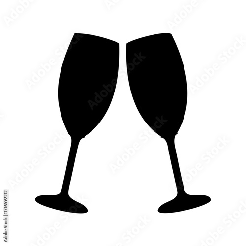 Silhouette of two champagne flutes being clinked together in celebration mood