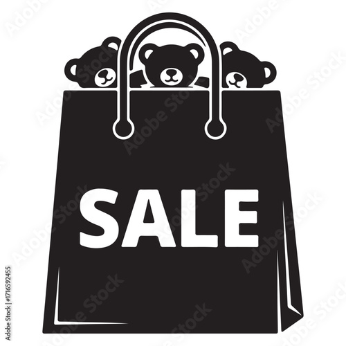 Toy Sale Silhouette Teddy Bears in Shopping Bag with Bold Sale Text