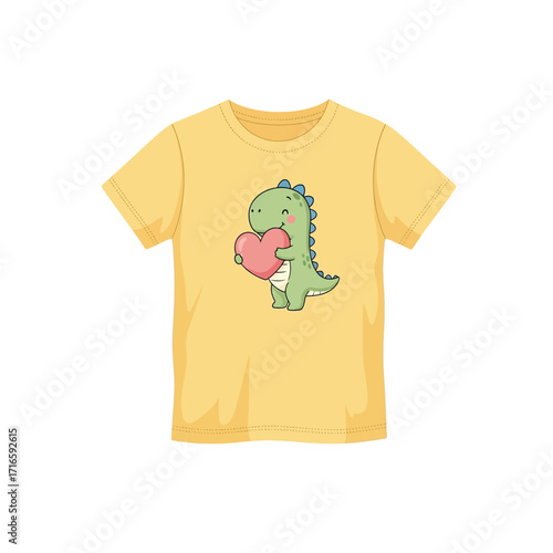 Cute Cartoon Dinosaur Holding a Heart, Adorable Baby Dinosaur Design Perfect for Kids' Apparel and Gifts