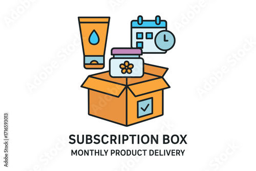 Subscription box monthly product delivery with skincare items and calendar
