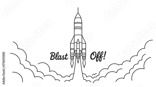 A rocket launching into space soaring through clouds symbolizing ambition innovation and the pursuit of dreams
