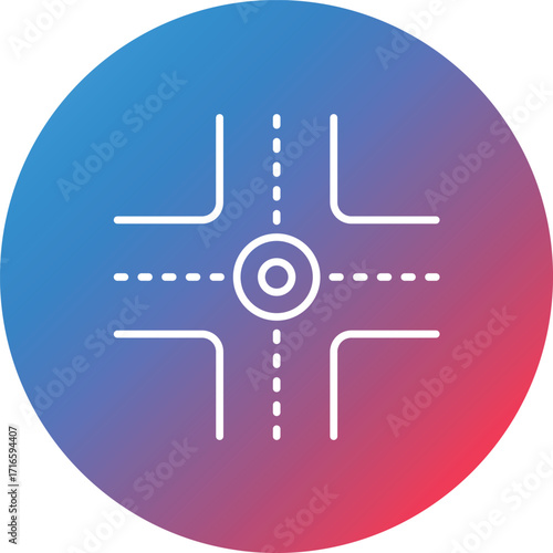 Four Way Intersection Line Gradient Circle Background Icon