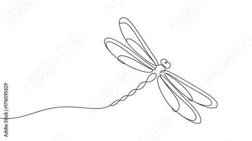 Single continuous line drawing of a dragonfly in flight symbolizing freedom nature and summer