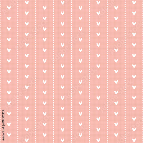 Seamless pink heart pattern background. Cute vintage romantic design for textiles, wallpapers, scrapbooking, greeting cards, stationery, and craft projects, DIY love theme. Valentine background.