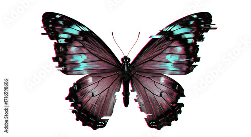 Glitched Morpho butterfly isolated on white