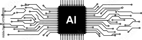 vector artificial intelligence processor circuit isolated on white background. ai processor chip icon. ai logo
