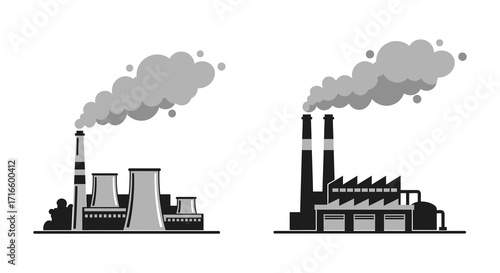 Industrial pollution from factory smokestacks emitting dark smoke into the atmosphere