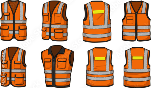 vector set of orange and yellow safety vests
