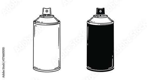 Two spray paint cans presented in contrasting black and white tones