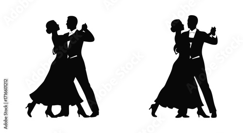 Elegant couples dancing in silhouette a graceful ballroom scene depiction