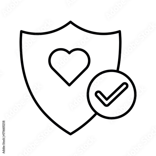 Shield with heart and checkmark security protection