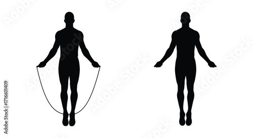 Two silhouetted figures demonstrate jumping rope and a standing pose
