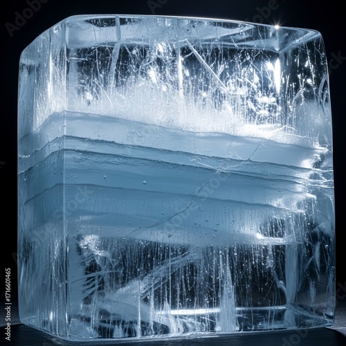 Massive transparent glacier ice block