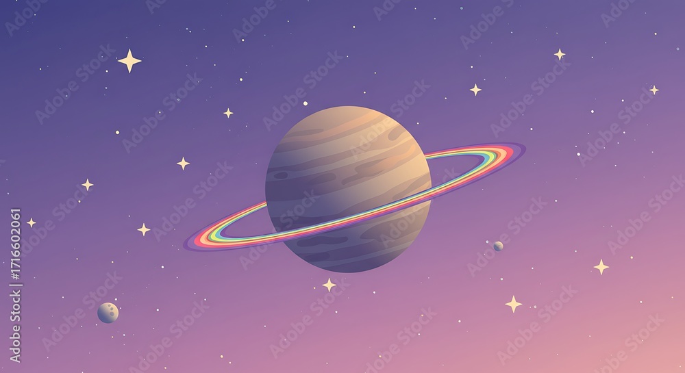 Naklejka premium A solitary ringed planet in a pastelcolored starry expanse, pixel art style