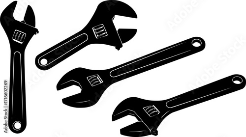 Adjustable wrench repair tool equipment plumbing silhouette vector illustration
