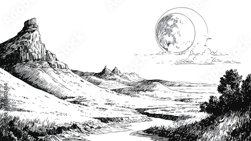 Stunning Black and White Mountain Landscape Drawing
