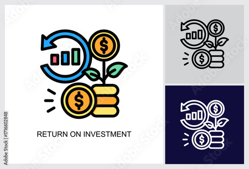 Return On Investment icon Multi Style Vector Illustration 